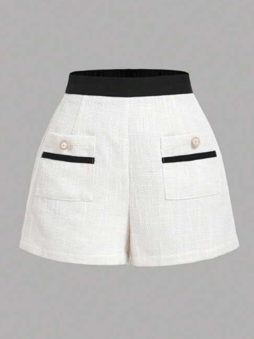 White High-Waist Tweed Shorts with Black Trim